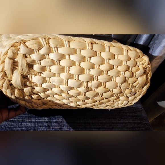 Borghese Large straw jute shoulder bag brown white pinstriped inside - Picture 8 of 10